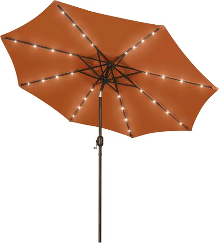 Vista 113 de Blissun Sombrilla solar de 9 pies, sombrilla de patio con 32 luces LED, sombrilla de mercado de mesa, sombrilla al aire libre para jardín, terraza
