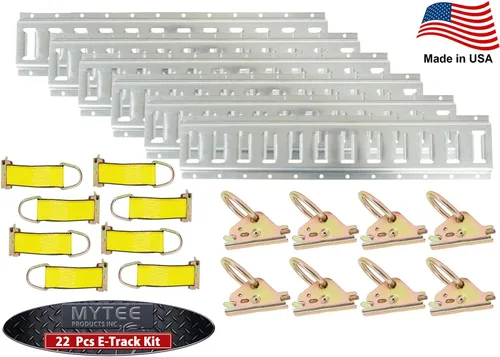 Vista 9 de Mytee Products Kit de amarre E-Track de 22 piezas, 6 rieles galvanizados horizontales de 5 pies, 8 anillos D, 8 amarres de cuerda, accesorios