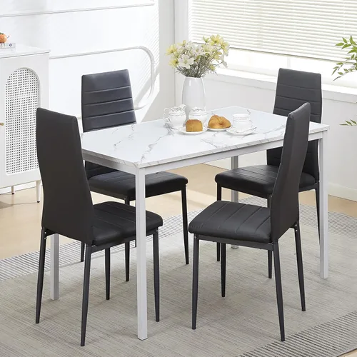 Vista 21 de Juego de comedor de 5 piezas para 4 mesas de comedor de mármol con sillas, mesa de cocina rectangular y sillas para cocina del hogar, comedor