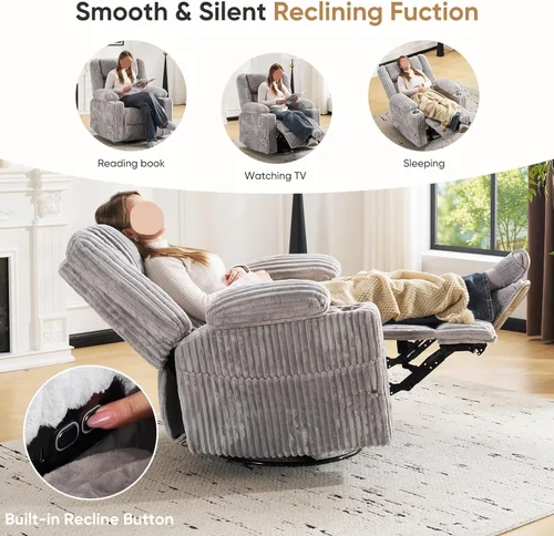 Vista 3 de Oversized Power Recliner Chair with Massage and Heat Swivel Rocker Recliners Chairs with Arm Storage Adjustable Headrest Side Pockets for Home