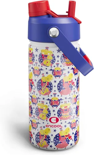 Vista 127 de Botella de agua aislada para niños con popote, botella de agua de acero inoxidable de 12 onzas con boquilla doble, a prueba de fugas, sin BPA, al