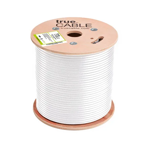 Vista 3 de trueCABLE RG6 Quad Shield Coaxial, 500 pies, blanco, clasificado para elevadores (CMR/CATVR/CL2), cable coaxial conductor de cobre desnudo, probado