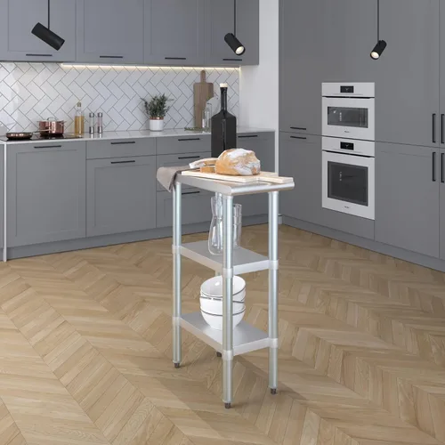 Vista 6 de AmGood Mesa de trabajo de acero inoxidable con 2 estantes NSF Mesa utilitaria de metal (12 pulgadas de largo x 24 pulgadas de profundidad)