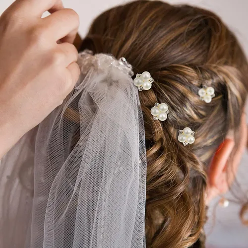 Vista 4 de WILLBOND 18 horquillas para el pelo de perlas, accesorios para el cabello de boda, diamantes de imitación, clips de cristal para novias, damas
