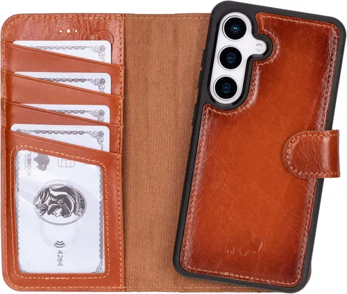 Vista 21 de BLACKBROOK Funda tipo cartera de piel para Samsung S24, extraíble 2 en 1, para carga inalámbrica, 4 ranuras para tarjetas, bolsillos para efectivo e