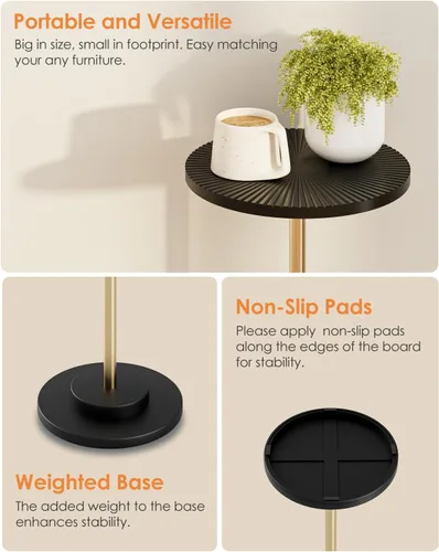 Vista 5 de Round Side Table, Small Drink Table for Small Spaces, Modern Accent End Table with Metal Leg for Living Room, Bedroom, Corners, and Office