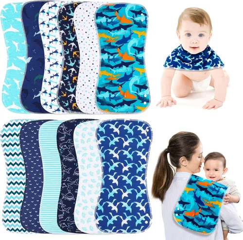Vista 9 de Baberos y paños para eructos 2 en 1 - Pack de 6 unidades grandes, súper absorbentes, paños de algodón suaves para eructos de 3 capas para niños