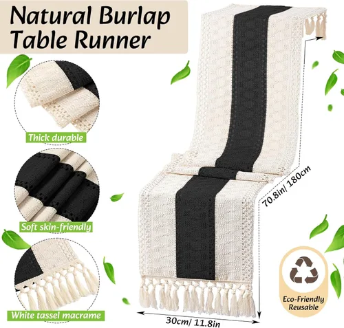 Vista 3 de 6 juegos de manteles individuales boho redondos tejidos, servilletas de tela, anillos para servilletas con cuentas de madera, camino de mesa largo