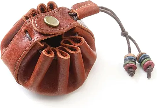 Handan Bolsa de cuero genuino para dados de color rojo y marrón, bolsa de cuero con cordón con diseño de dragón de nudo celta para Dungeons and