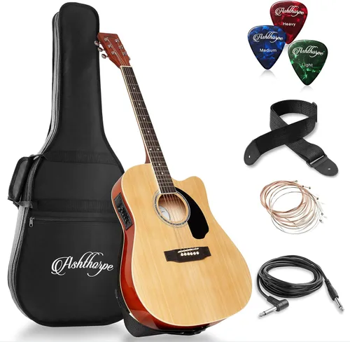 Vista 11 de Ashthorpe - Paquete de guitarra electroacústica estándar con diseño delgado con corte - de madera Tonewood de primera calidad