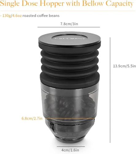 Vista 6 de CAFEMASY Tolva de dosis única transparente y fuelle de silicona compatible con Mahlkonig EK43 Herramienta de limpieza de molinillo de café