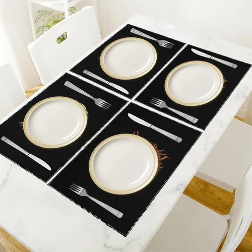 Vista 5 de Sun Moon Placemats Set of 6 Resistant Table Mats Washable Place Mats for Dinner Party Table Decoration
