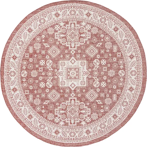 Vista 19 de Unique Loom Outdoor Aztec Collection Alfombra de área - Chalca (10 pies, redonda, azul/marfil)