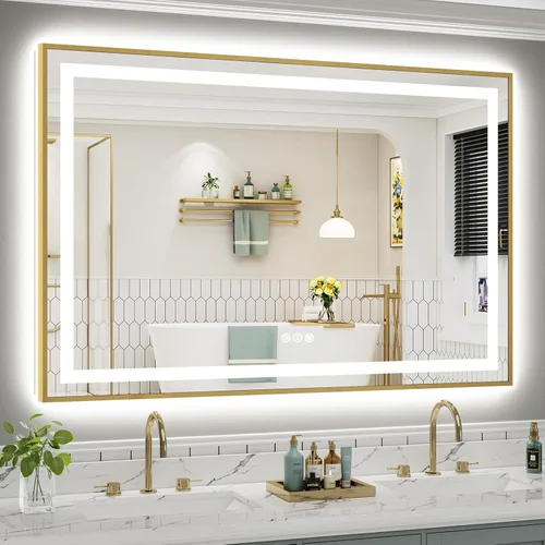 Vista 18 de Briivue Espejo de baño LED de 20 x 28 pulgadas con luces, retroiluminado y frontal iluminado, espejo de tocador de baño con luz antiniebla