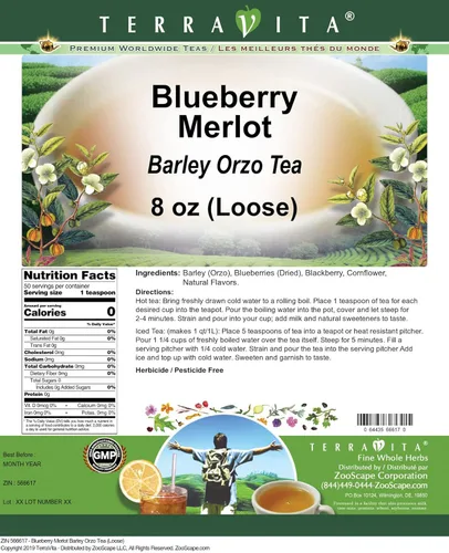 Vista 2 de Blueberry Merlot Cebada Orzo Té (Suelto) (8 oz, ZIN: 566617)