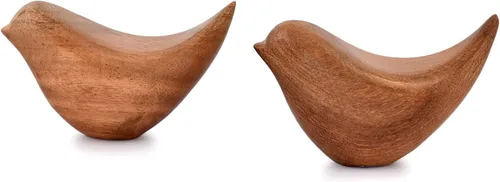 Vista 3 de NIRMAN Juego de estatuas de pájaros de madera de acacia, decoración del hogar, escultura de pájaro para sala de estar, baño, oficina