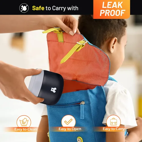 Vista 5 de Charcy Tarro de comida aislado de acero inoxidable para niños, de 9 onzas, termo de sopa a prueba de fugas, juego de recipientes para 8 horas