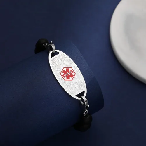 Vista 8 de Pulseras personalizadas de alerta médica para mujer, grabado gratis, pulsera de identificación médica de acero inoxidable para mujer