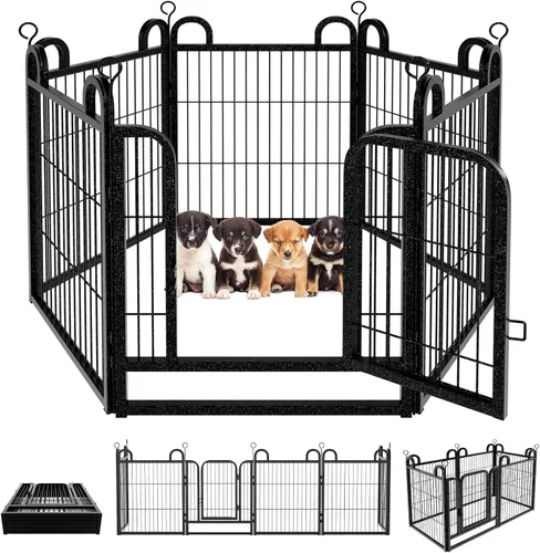 Corralito para cachorros, 6 paneles de valla para perros pequeños, uso en interiores y exteriores, 24 pulgadas de altura, antioxidante, con puertas,