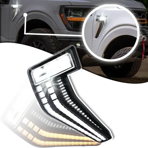 Lente de Caparazón Ahumado Lente Clara Señal de Destello Secuencial DRL Faro Lateral Compatible con Ford F150 Raptor 2020 2021 2022 2023 Camioneta