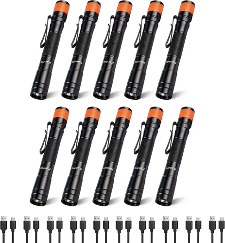KunHe Linterna LED recargable portátil de 180 lúmenes, paquete de 10 unidades, luz de bolsillo impermeable, modo único, fácil de usar con clip,