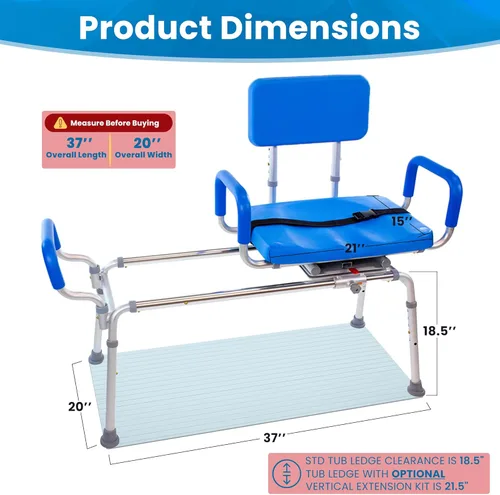 Vista 2 de Banco de transferencia deslizable para ducha con asiento giratorio Carousel, bariátrico, acolchado premium con apoyabrazos giratorios, alta