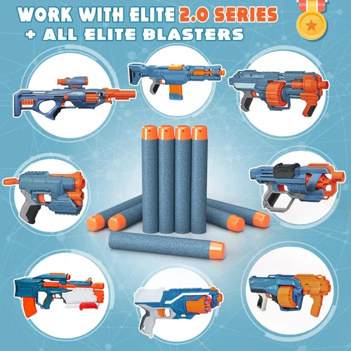 Vista 4 de AMOSTING Paquete de munición de 100 balas de repuesto compatibles con pistolas Nerf N-Strike Elite 2.0 Series – Compatible con todas las pistolas