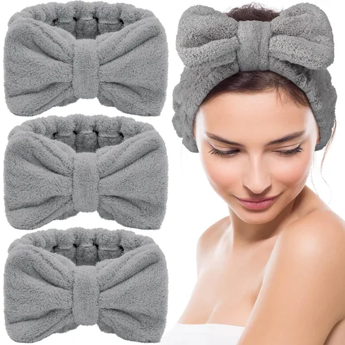Vista 10 de Hicarer Diadema de toalla de 3 piezas para mujer, para maquillaje, spa, para lavarse la cara y la ducha (beige)