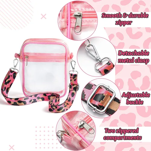 Vista 3 de DGjianfei Bolsa transparente aprobada para estadios, pequeña bolsa cruzada de plástico transparente de PVC con estampado de leopardo, bolsa