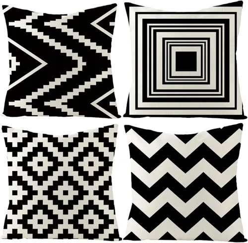 Vista 6 de HOSTECCO Juego de 4 fundas de almohada geométricas para exteriores de 18 x 18 pulgadas, fundas de almohada bohemias en blanco y negro, impermeables