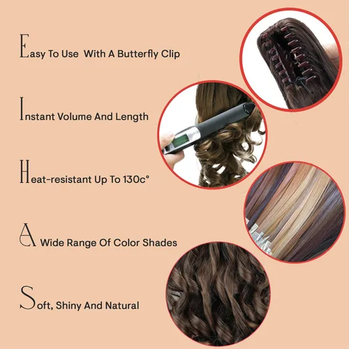 Vista 5 de PRETTYSHOP 16 o 20 pulgadas clip para el pelo en extensión cola de caballo 2 en 1 rizada resistente al calor