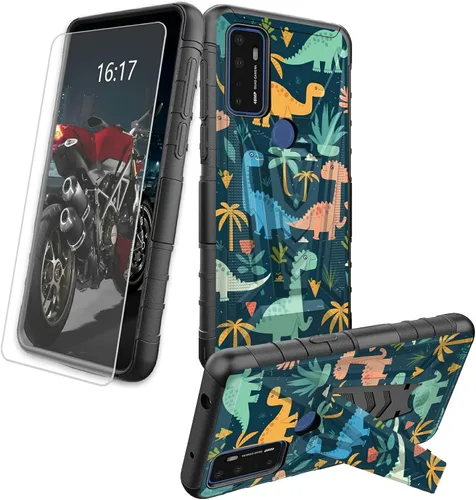 Vista 44 de Funda para AT&T Maestro Max 2021/Cricket Ovation 2 con protector de pantalla de vidrio templado, funda resistente con función atril integrada