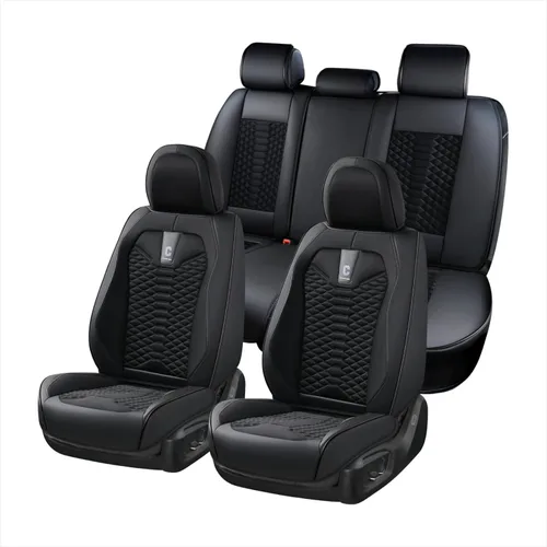 Vista 27 de Coverado Fundas de asiento delantero para automóvil, acojinadas, impermeables, de piel sintética, protectoras, de ajuste universal para la mayoría