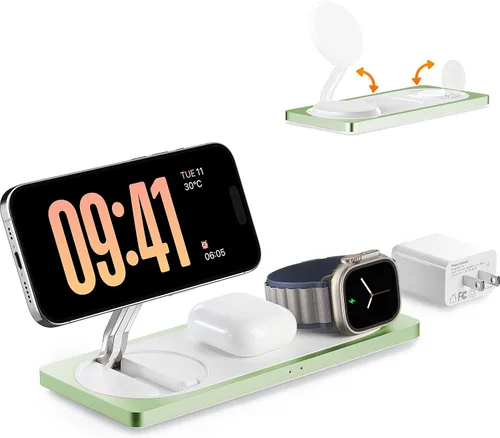 Vista 14 de Estación de carga 3 en 1 para dispositivos Apple: Usada para estación de carga de iPhone y reloj con soporte de cargador Magsafe, cargador
