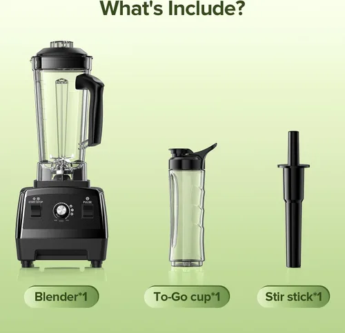 Vista 7 de Blender for Smoothies, 1800W High Speed Smoothie Maker with 68oz Large Pitcher, 20oz Travel Cup, Pulse Self-Cleaning & Overheat Protection, Black