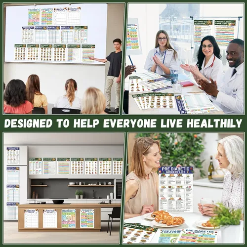 Vista 6 de Póster de lista de alimentos prediabéticos para diabéticos, tabla de alimentos, planificador de comidas de dieta, alta proteína de fibra, vitamina