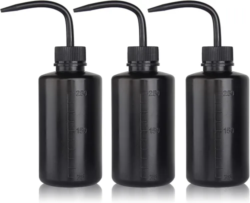 Melphoe Botella de lavado de tatuajes, 3 piezas, 8.5 fl oz, botella de chorro para suculentas, enjuague de seguridad, pestañas de lavado de Negro