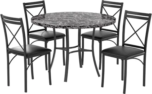 Vista 8 de VECELO Juego de mesa de comedor de 5 piezas para 4, comedor de mármol sintético con sillas para cocina, rincón de desayuno, espacio pequeño, negro