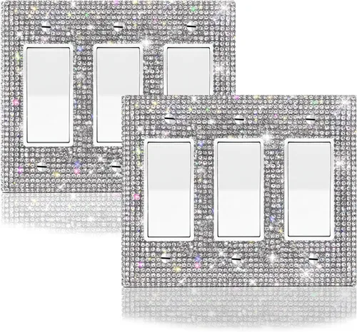 Vista 9 de Cubierta decorativa para interruptor de diamantes de imitación plateados brillantes, placa de pared de una sola banda