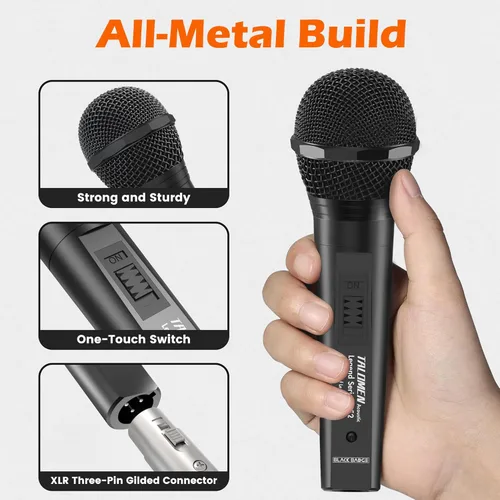 Vista 4 de talomen Micrófono con cable para cantar, hembra de metal, interruptor de encendido/apagado, micrófono dinámico vocal profesional con cable de audio