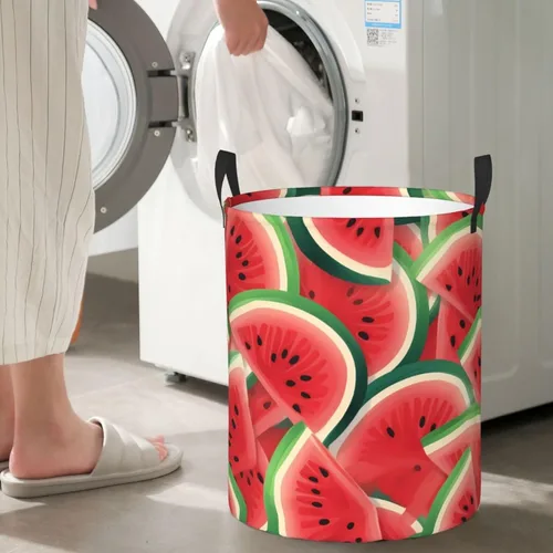 Vista 7 de Watermelon Slice print Circular Hamper Waterproof Storage Bin Organizer Basket Laundry Hamper With Handles For Clothes Toys Small