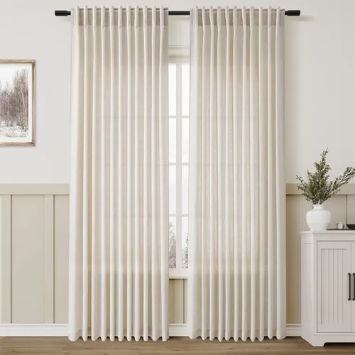 Vista 232 de Aersas Aqua Green Linen Curtains 84 Inches Long 2 Panels Set Back Tab Rod Pocket Living Room Curtain Farmhouse Rustic Light Filtering Hook Drapes