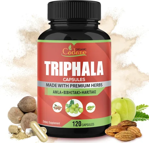 Organic Cadane Suplemento Triphala (3 polvos de frutas), 120 cápsulas vegetales | Mejora la función de digestión, apoya el sistema inmunológico