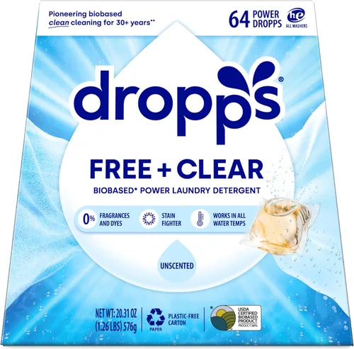 Vista 10 de Dropps Cápsulas de detergente para ropa a base de biológicas Odor & Stain Crisp Breeze HE compatibles con ropa fresca, suministros de jabón