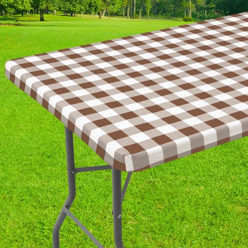 Vista 41 de Smiry Mantel cuadrado de pícnic, manteles de vinilo elásticos impermeables, fundas de mesa de lana cuadriculada con parte trasera de franela