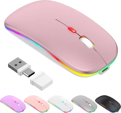 Vista 13 de Mouse inalámbrico Bluetooth para MacBook Air Mac Pro iPad, mouse silencioso recargable LED con receptor USB-A/USB-C de 2.4 GHz y mouse jiggler, Negro