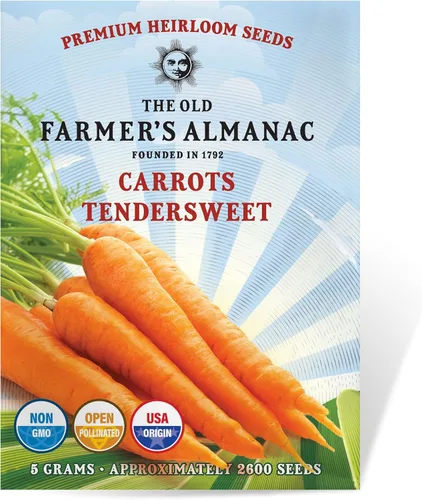 The Old Farmer's Almanac Heirloom Carrot Seeds (Tendersweet) - Approx 2600 Seeds - Non-GMO, Open Pollinated