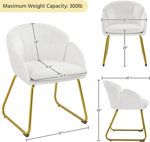 Vista 21 de Yaheetech Sillón moderno de piel sintética, silla de maquillaje en forma de flor con patas de metal dorado para sala de estar, sala de maquillaje