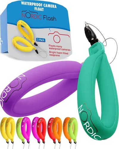 Vista 9 de Nordic Flash Flotador impermeable para cámara (paquete de 2) – Correa flotante para cámaras de acción, accesorios GoPro, mango flotante DJI, correa