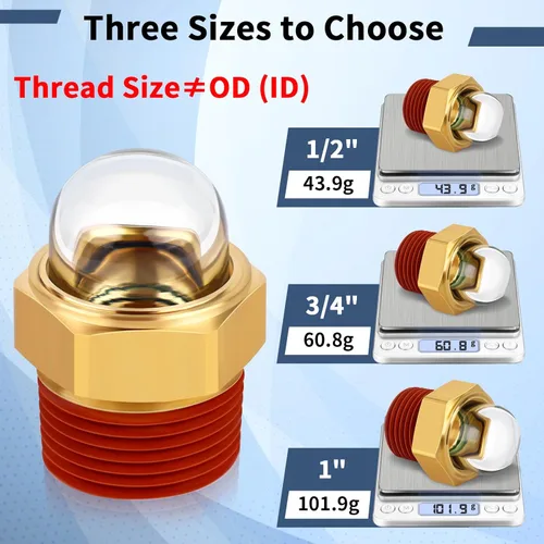 Vista 6 de Boltigen Cristal de visión de repuesto para compresor de aire, visor de aceite de 1 pulgada con cúpula transparente, enchufe de visión de nivel